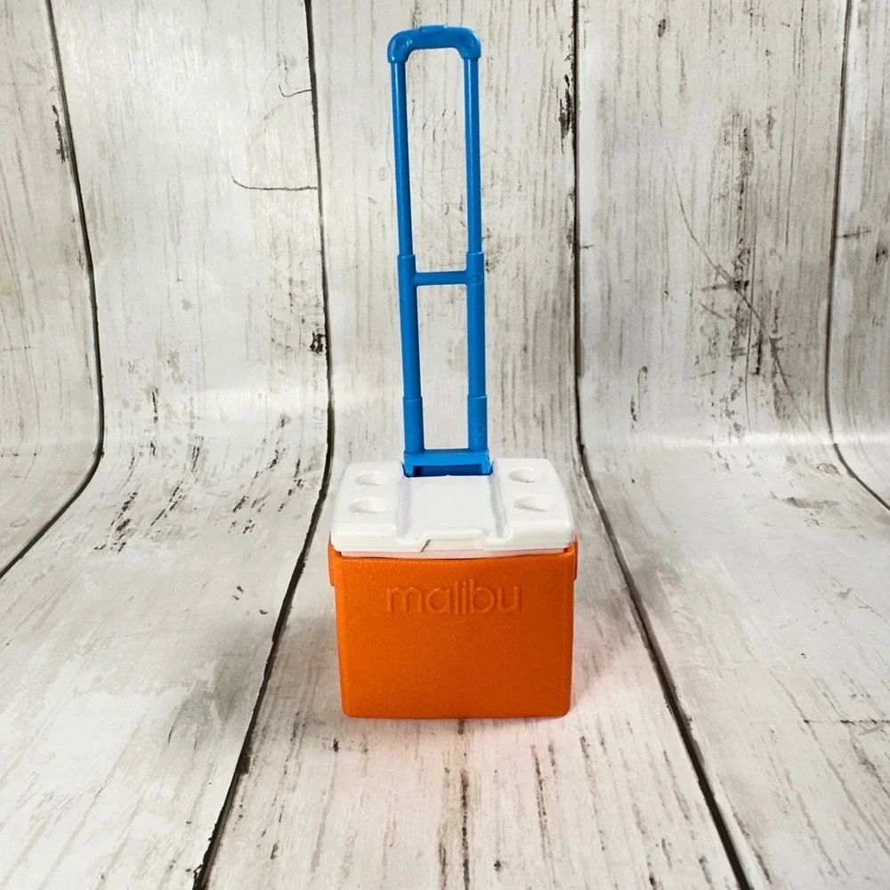 Vintage Malibu Rolling Cooler Mini‎ Novelty Orange Beverage Soda Toy Box